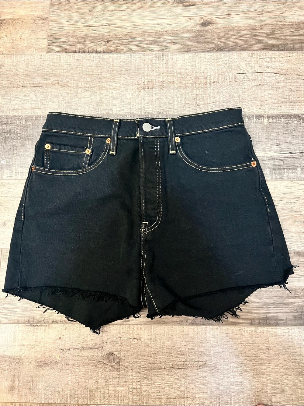 Levi's Black Denim Frayed Cutoff Shorts
